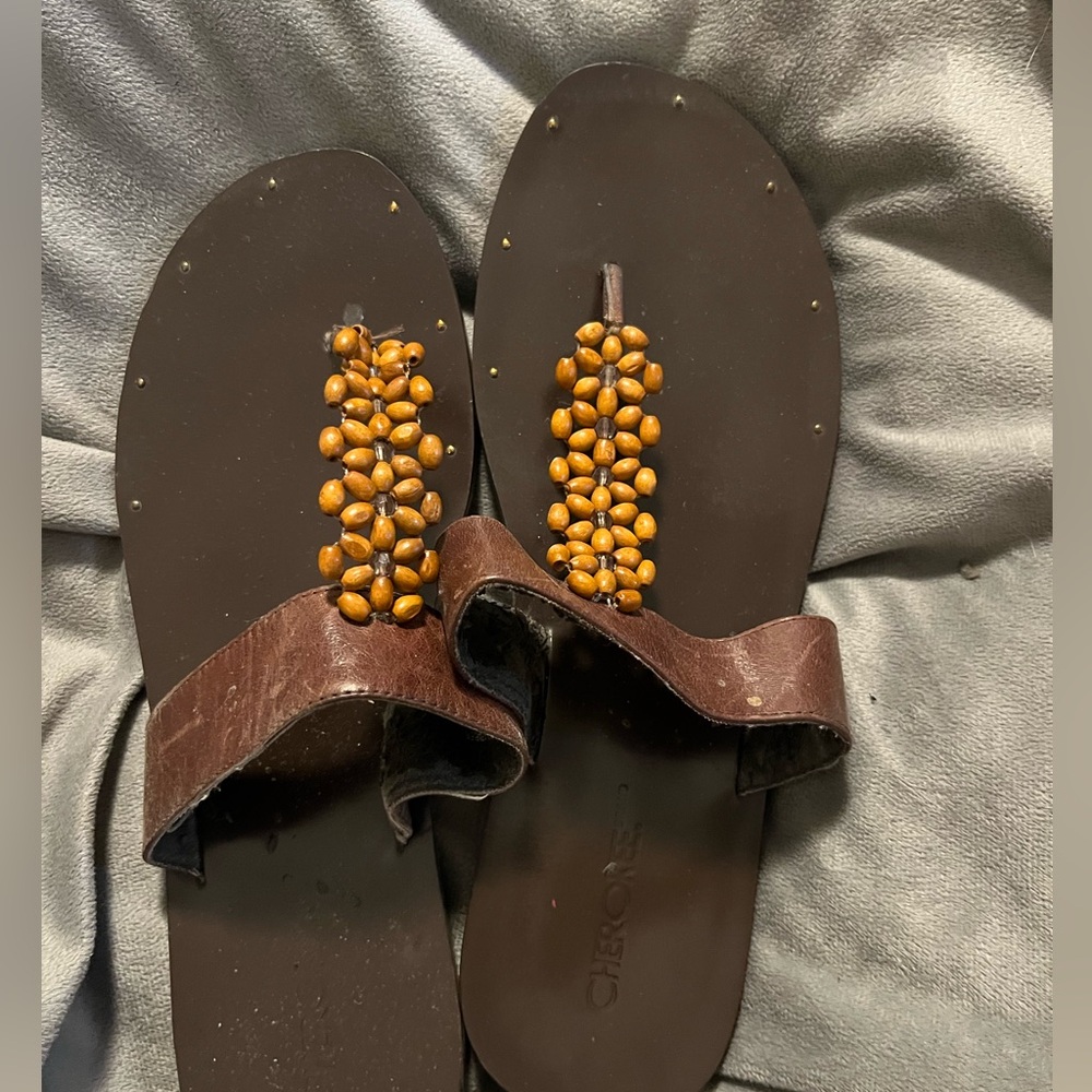 Cherokee Brown Beaded Sandals